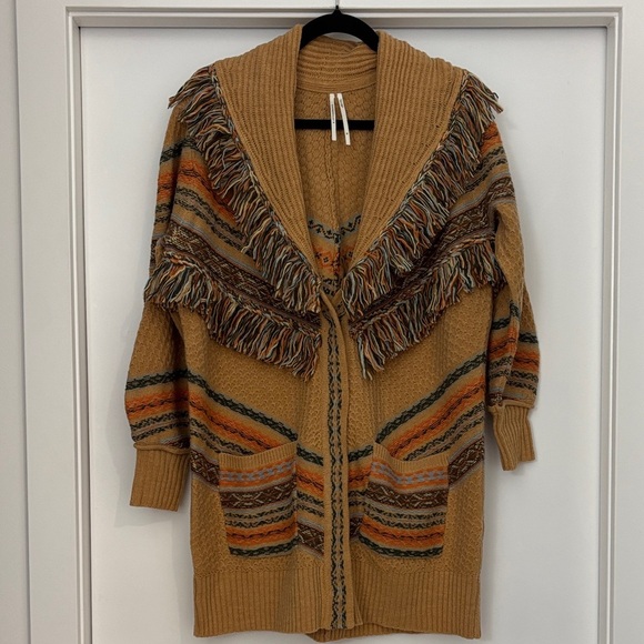 :Price Firm: Anthropologie Fringed Cardigan Sweater in Neutral Pattern - Picture 6 of 11